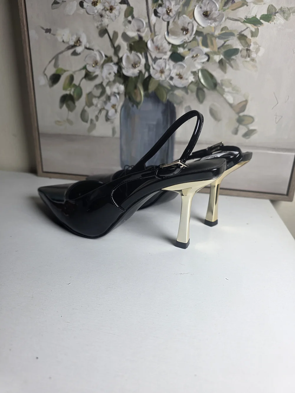 ALDO Black Patent Pointed-Toe Slingback Pumps